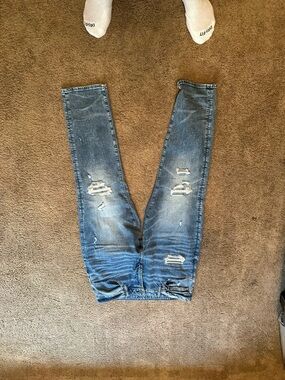 American Eagle Outfitters Distressed Blue Straight Jeans